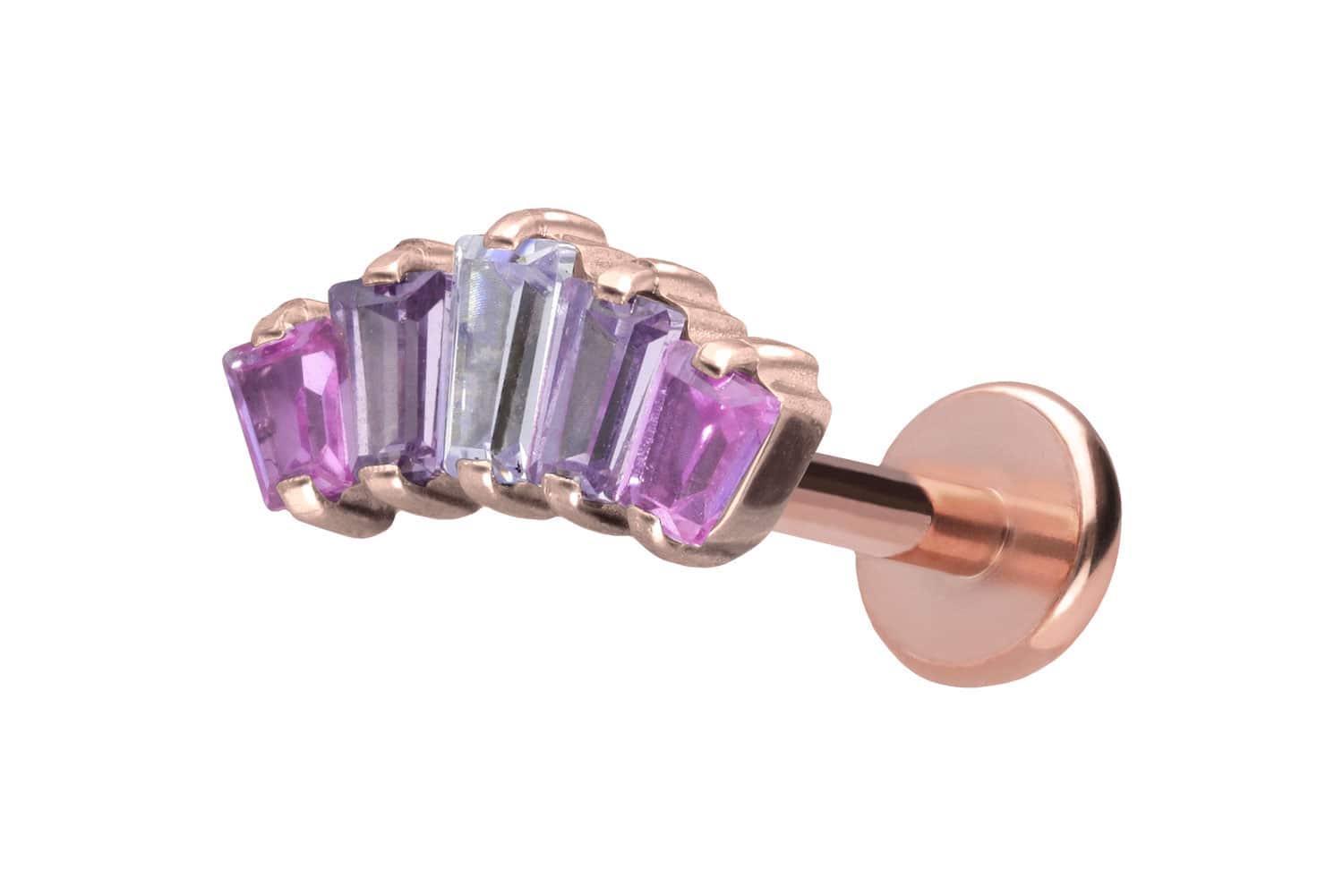 Titan Labret Piercing mit Push Fit 5 EINGEFASSTE KRISTALLRECHTECKE